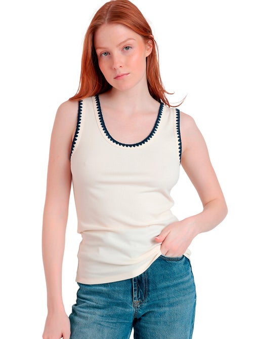ADMAS Camiseta Sin Mangas Canalé Hilo Contraste para Mujer - Kiabi