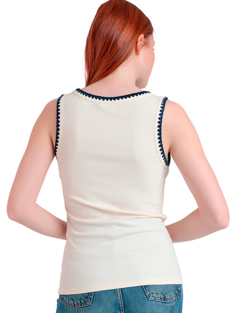 ADMAS Camiseta Sin Mangas Canalé Hilo Contraste para Mujer Crudo - Kiabi