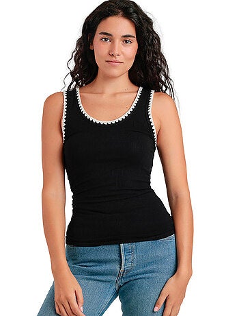 ADMAS Camiseta Sin Mangas Canalé Hilo Contraste para Mujer