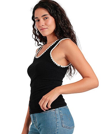 ADMAS Camiseta Sin Mangas Canalé Hilo Contraste para Mujer