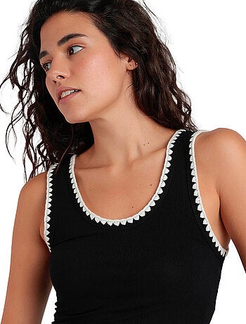 ADMAS Camiseta Sin Mangas Canalé Hilo Contraste para Mujer