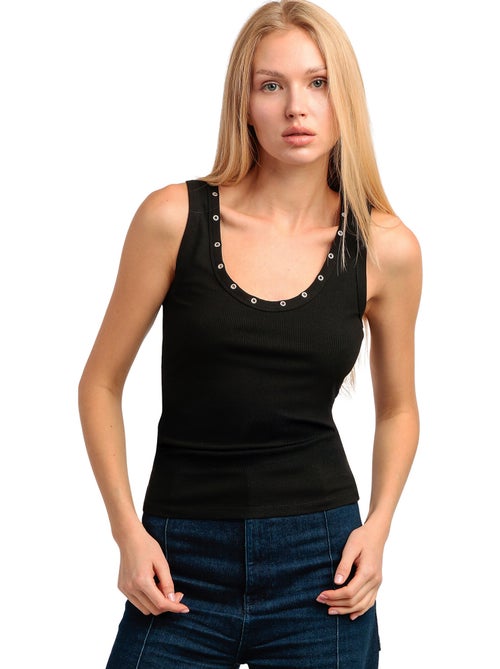 ADMAS Camiseta Sin Mangas Canalé Metallic Details para Mujer - Kiabi ADMAS Camiseta Sin Mangas Canalé Metallic Details para Mujer - Kiabi