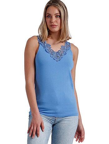 ADMAS Camiseta Sin Mangas Escote Guipur para Mujer