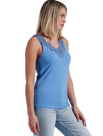 ADMAS Camiseta Sin Mangas Escote Guipur para Mujer