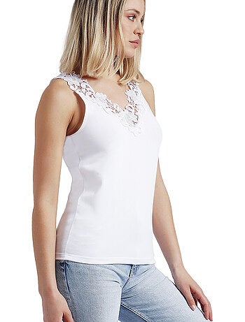 ADMAS Camiseta Sin Mangas Escote Guipur para Mujer