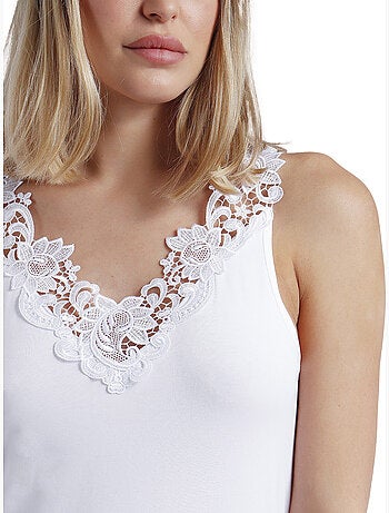 ADMAS Camiseta Sin Mangas Escote Guipur para Mujer