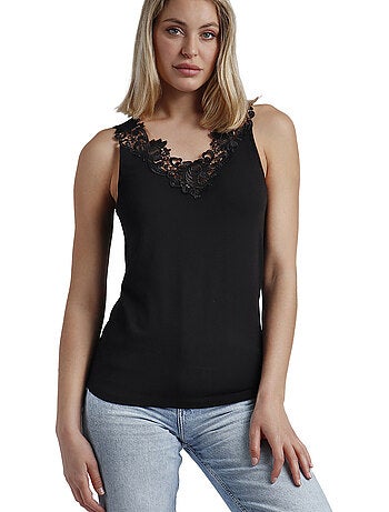 ADMAS Camiseta Sin Mangas Escote Guipur para Mujer
