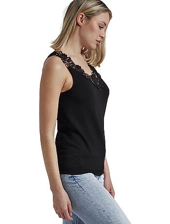 ADMAS Camiseta Sin Mangas Escote Guipur para Mujer