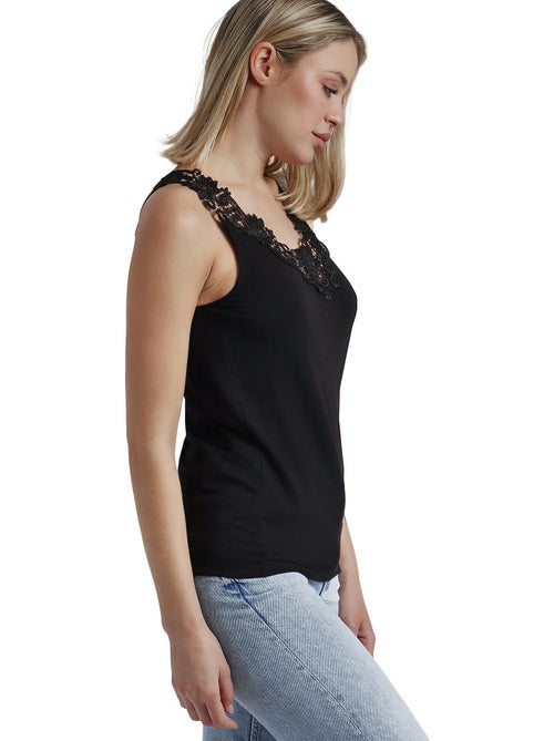 ADMAS Camiseta Sin Mangas Escote Guipur para Mujer - Kiabi ADMAS Camiseta Sin Mangas Escote Guipur para Mujer - Kiabi