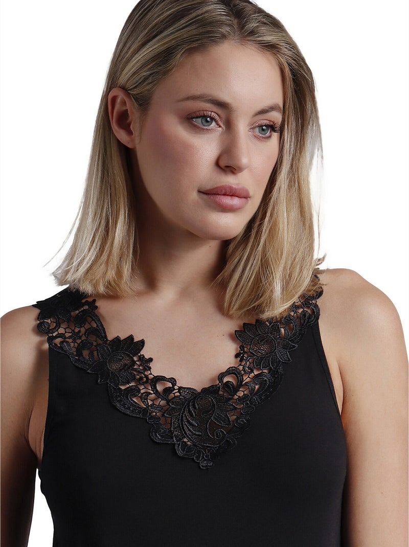 ADMAS Camiseta Sin Mangas Escote Guipur para Mujer Negro - Kiabi