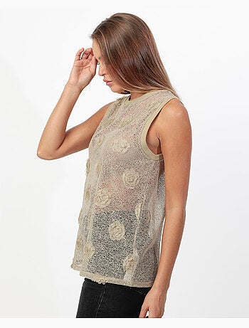 ADMAS Camiseta Sin Mangas Flowers Aplicadas para Mujer