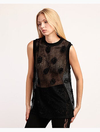 ADMAS Camiseta Sin Mangas Flowers Aplicadas para Mujer