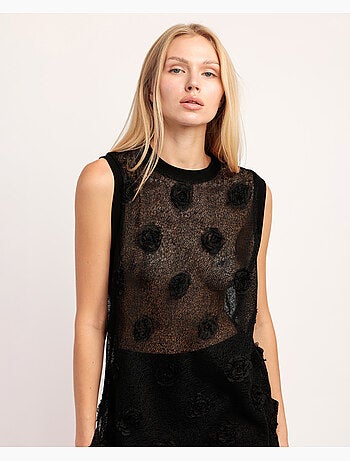 ADMAS Camiseta Sin Mangas Flowers Aplicadas para Mujer