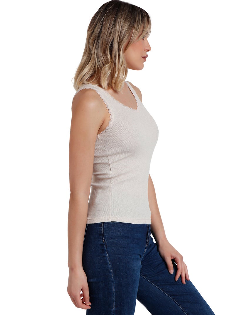 ADMAS Camiseta Sin Mangas Romantic Rib para Mujer Beige - Kiabi