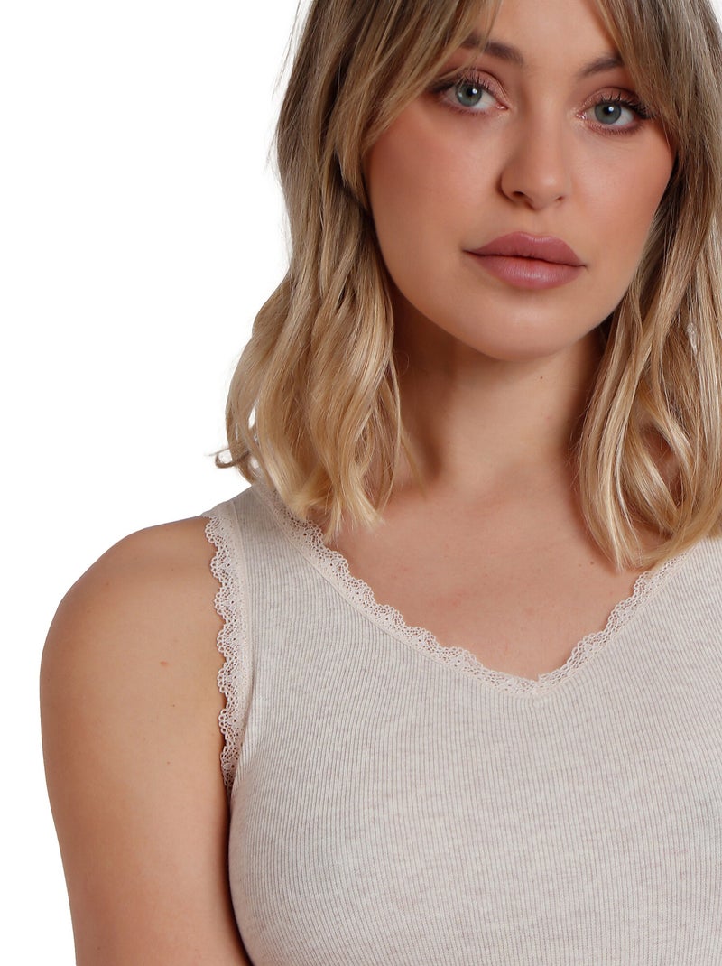 ADMAS Camiseta Sin Mangas Romantic Rib para Mujer Beige - Kiabi