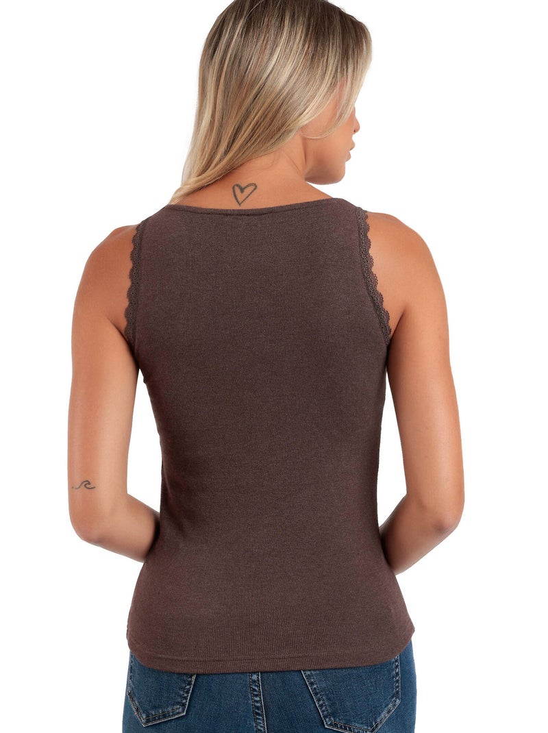 ADMAS Camiseta Sin Mangas Romantic Rib para Mujer Marrón chocolate - Kiabi