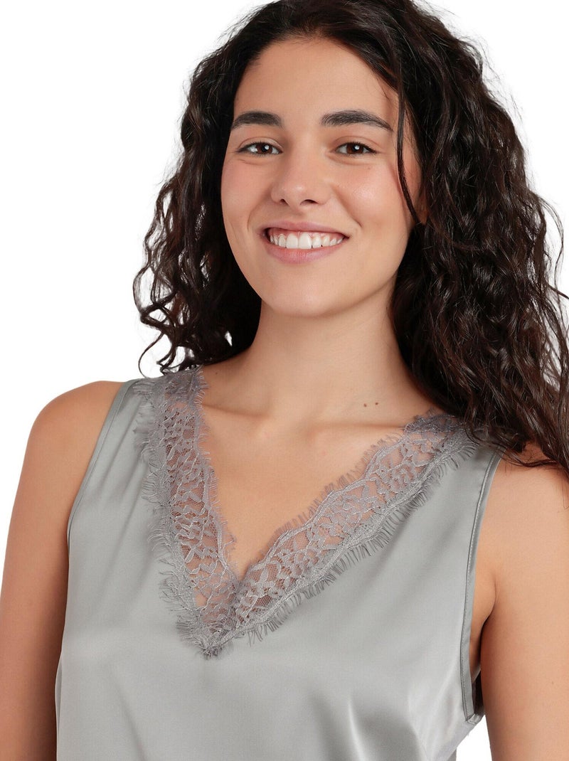ADMAS Camiseta Sin Mangas Satin Lace para Mujer Gris - Kiabi