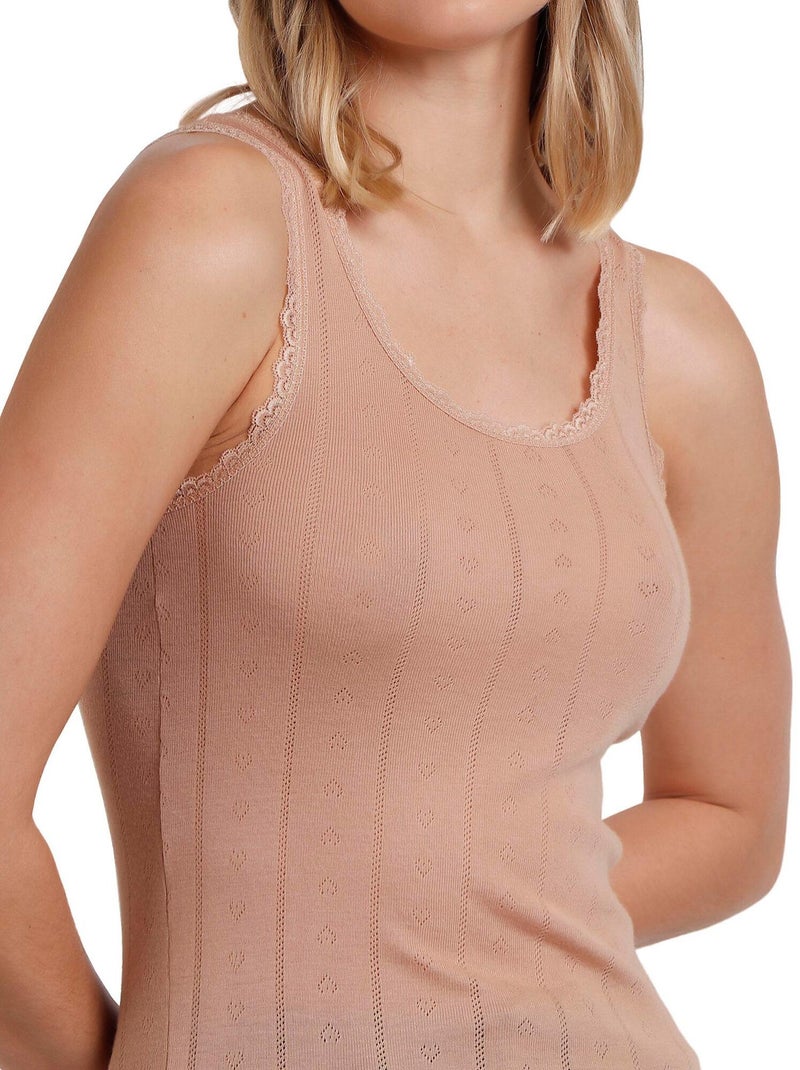 ADMAS Camiseta Tirante Canalé para Mujer Beige - Kiabi