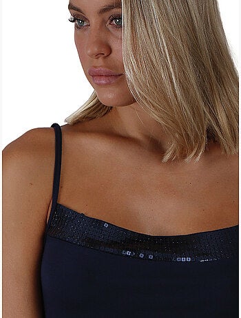 ADMAS Camiseta Tirante Escote Lentejuelas para Mujer