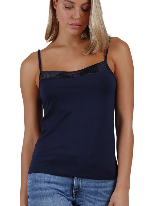 ADMAS Camiseta Tirante Escote Lentejuelas para Mujer - Kiabi ADMAS Camiseta Tirante Escote Lentejuelas para Mujer - Kiabi