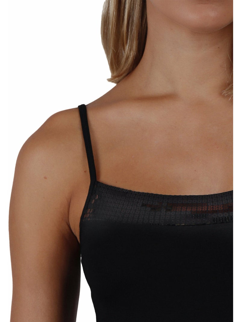 ADMAS Camiseta Tirante Escote Lentejuelas para Mujer Negro - Kiabi