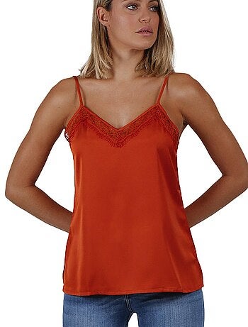 ADMAS Camiseta Tirante Puntilla Escote para Mujer