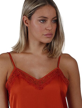 ADMAS Camiseta Tirante Puntilla Escote para Mujer