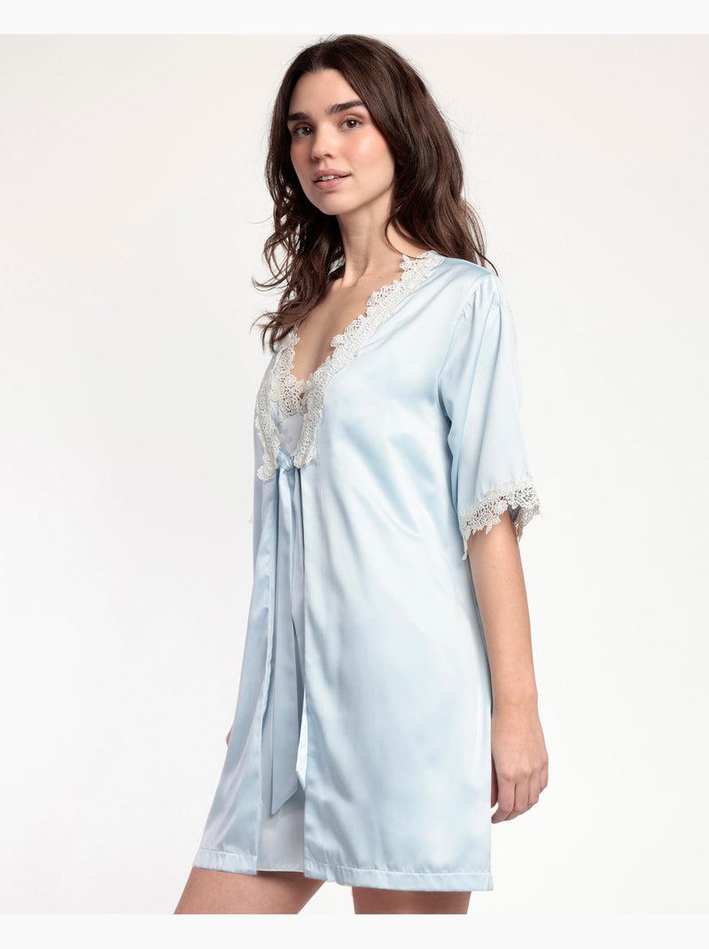 ADMAS CLASSIC Bata Manga Corta Guipur para Mujer Azul cielo - Kiabi