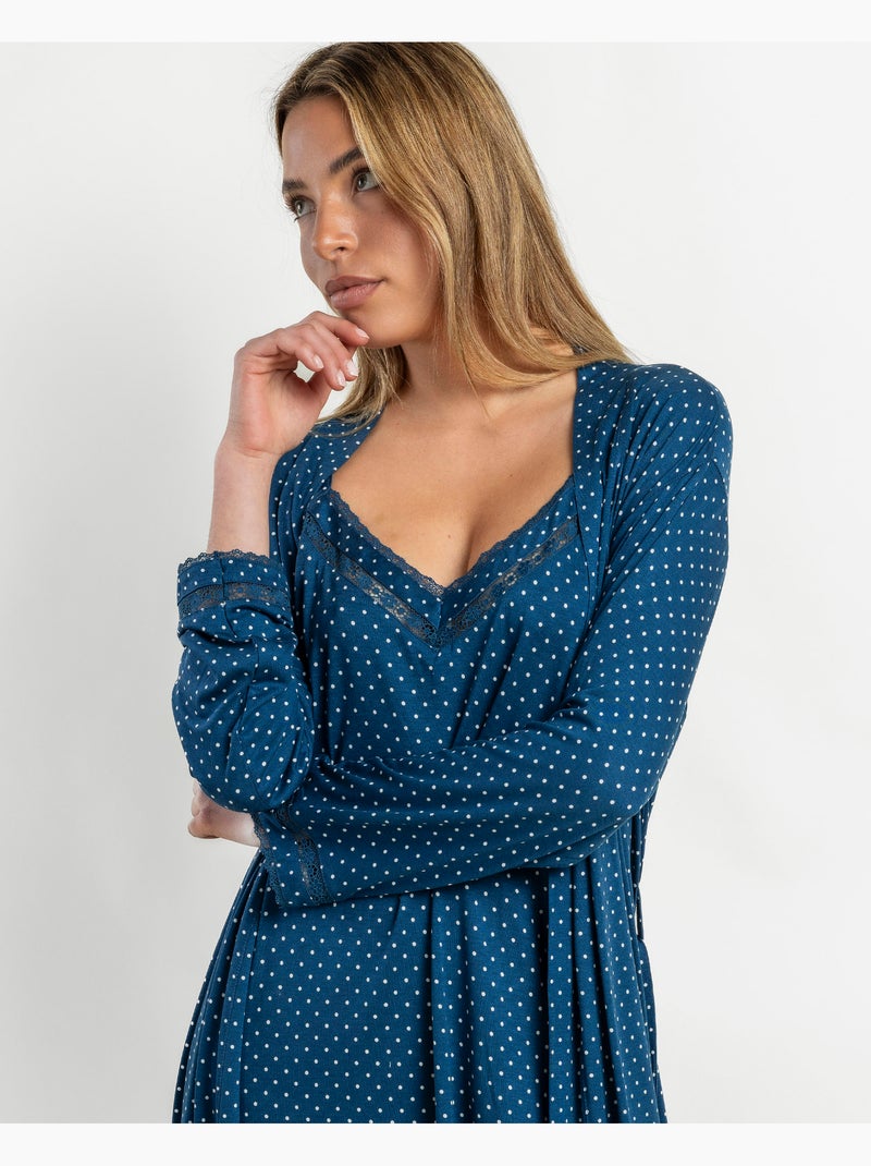 ADMAS CLASSIC Bata Manga Larga Dots Lace para Mujer Azul marino - Kiabi