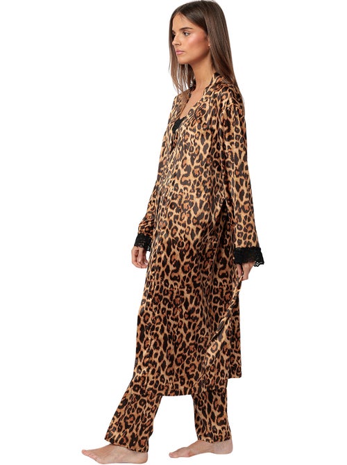 ADMAS CLASSIC Bata Manga Larga Satinada Glam Leopard para Mujer - Kiabi