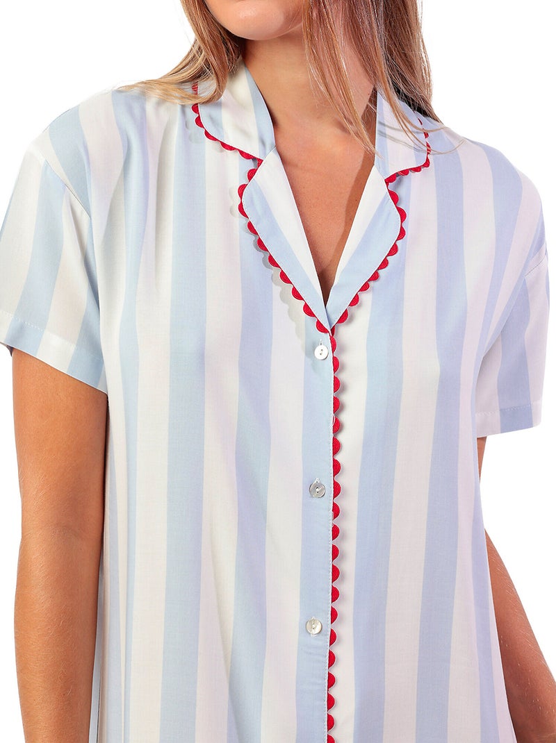 ADMAS CLASSIC Camisola Manga Corta Classic Light Stripes para Mujer Azul - Kiabi