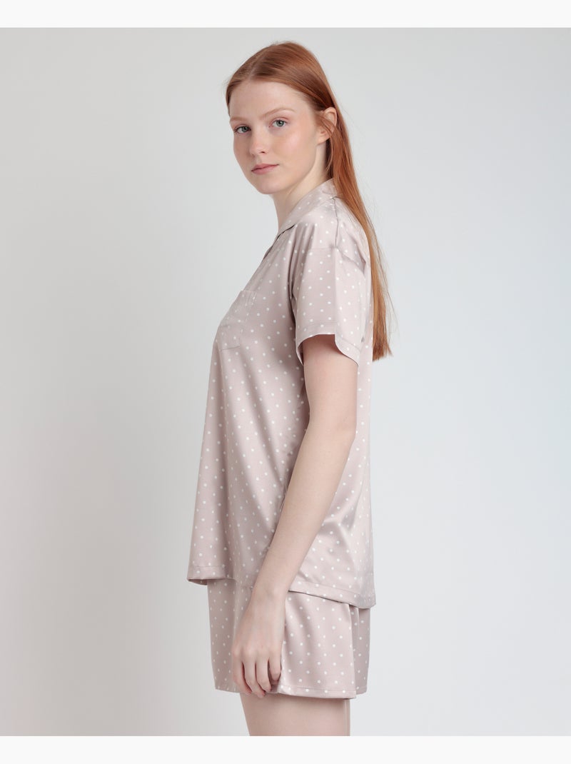 ADMAS CLASSIC Pijama Abierto Manga Corta Dots Lace para Mujer Gris claro - Kiabi