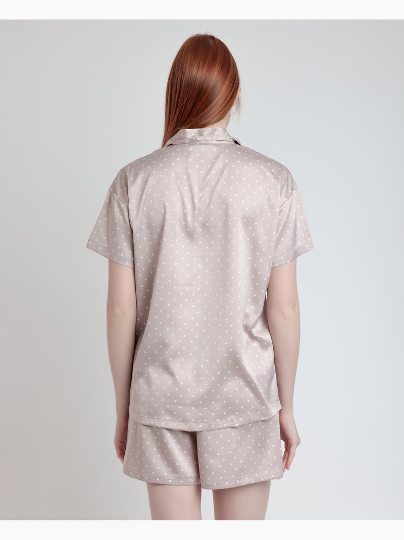 ADMAS CLASSIC Pijama Abierto Manga Corta Dots Lace para Mujer Gris claro - Kiabi