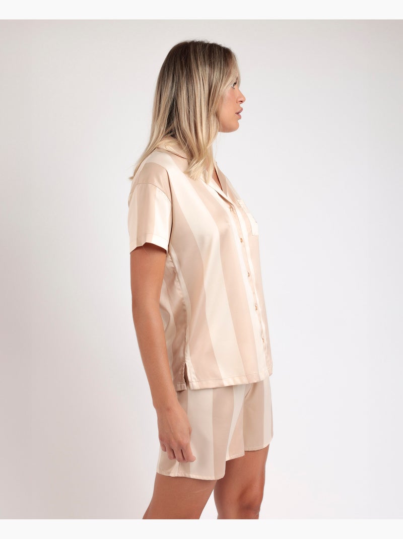 ADMAS CLASSIC Pijama Abierto Manga Corta Luxe Stripes para Mujer Oro - Kiabi