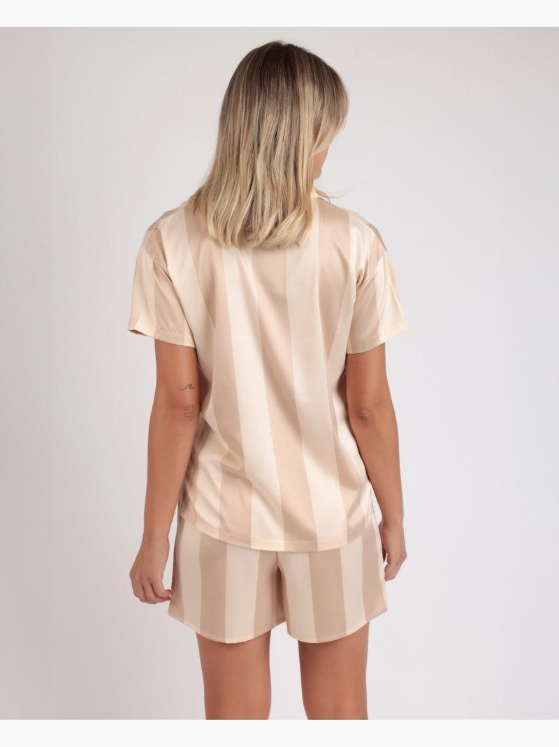ADMAS CLASSIC Pijama Abierto Manga Corta Luxe Stripes para Mujer Oro - Kiabi