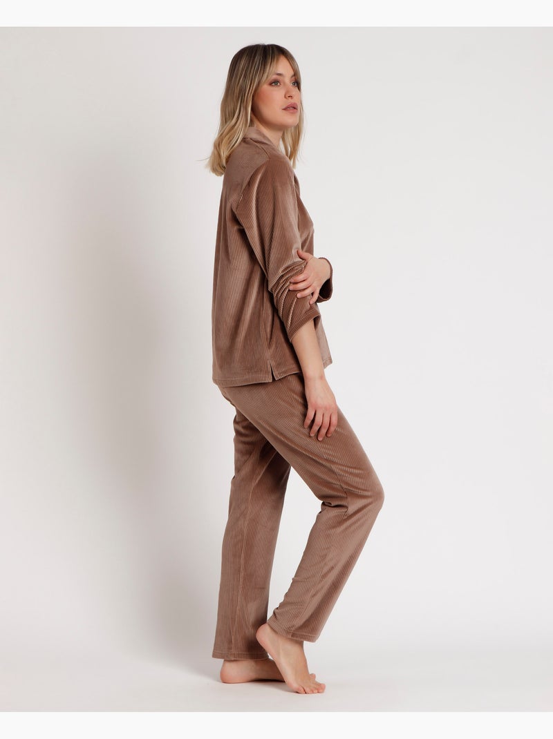 ADMAS CLASSIC Pijama Abierto Manga Larga Rayas Relax Home para Mujer Marrón chocolate - Kiabi