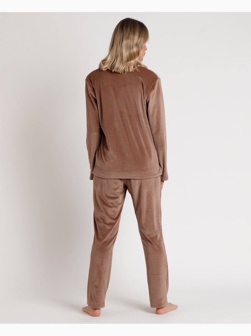 ADMAS CLASSIC Pijama Abierto Manga Larga Rayas Relax Home para Mujer Marrón chocolate - Kiabi