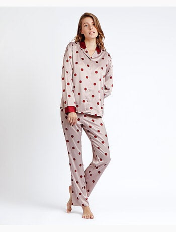 ADMAS CLASSIC Pijama Abierto Manga Larga Satin Elegant Dots para Mujer