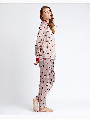 ADMAS CLASSIC Pijama Abierto Manga Larga Satin Elegant Dots para Mujer