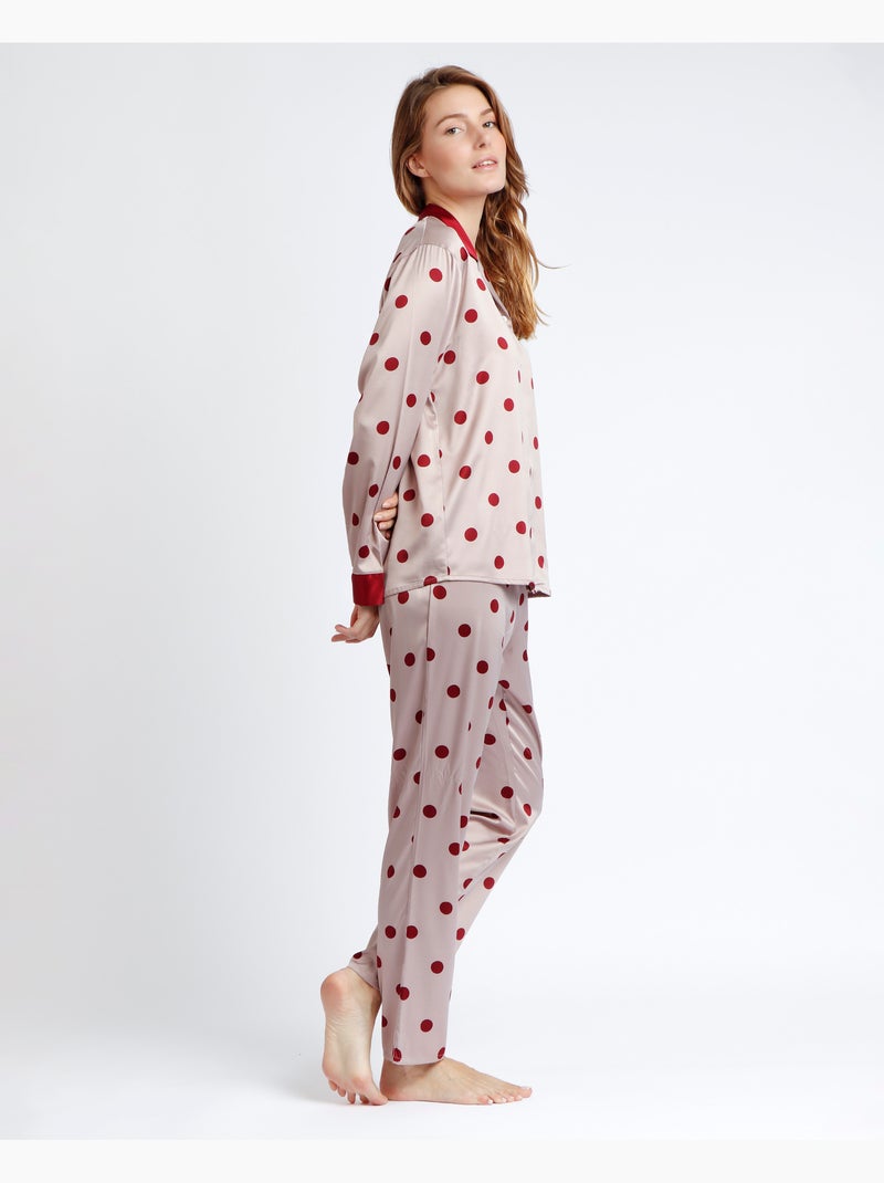 ADMAS CLASSIC Pijama Abierto Manga Larga Satin Elegant Dots para Mujer Burdeos - Kiabi