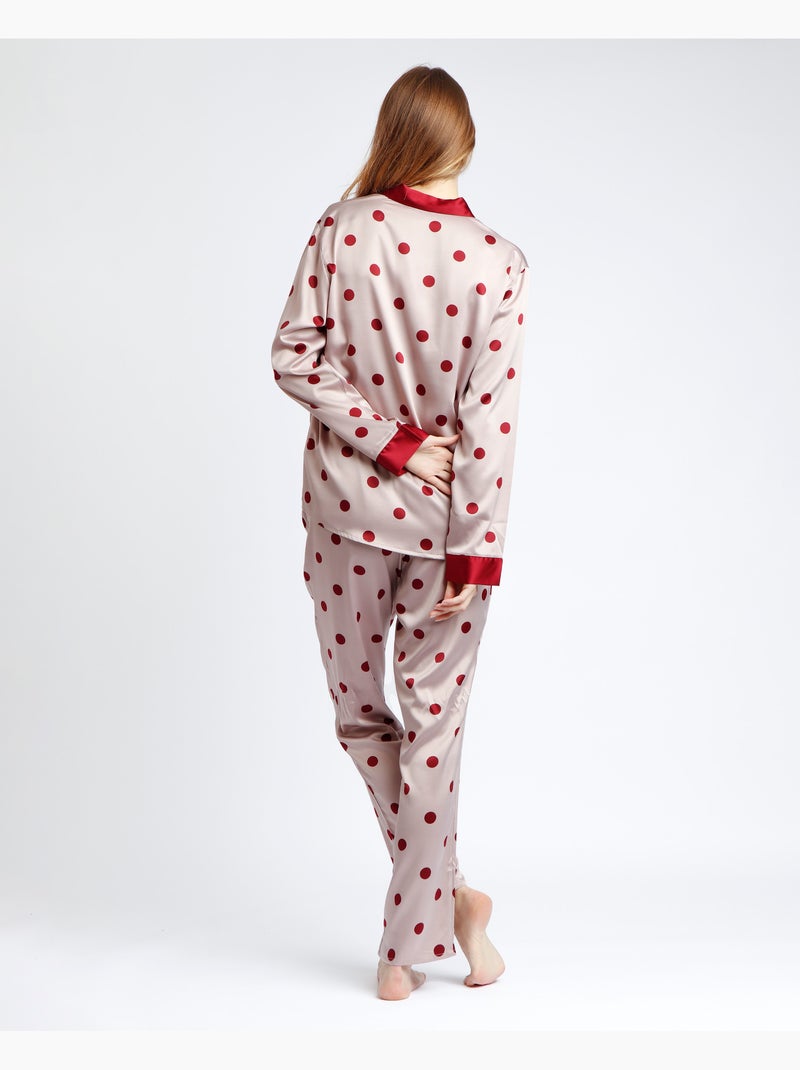 ADMAS CLASSIC Pijama Abierto Manga Larga Satin Elegant Dots para Mujer Burdeos - Kiabi