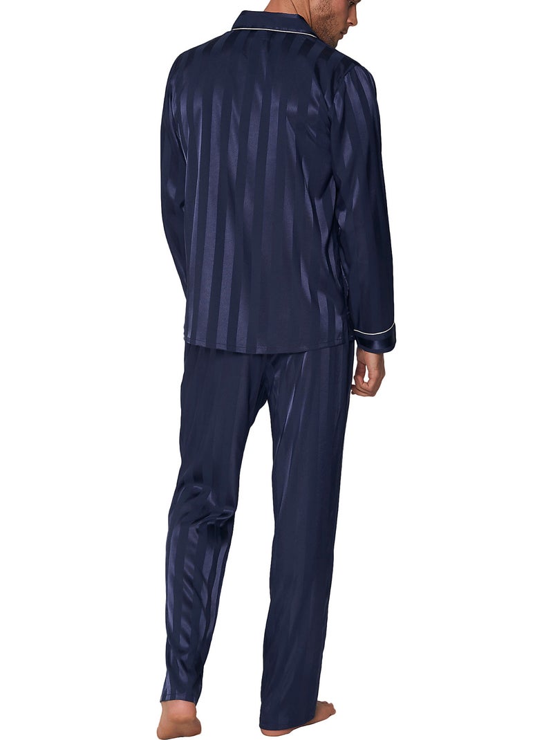 ADMAS CLASSIC Pijama Abierto Manga Larga Satin Stripes para Hombre Azul marino - Kiabi