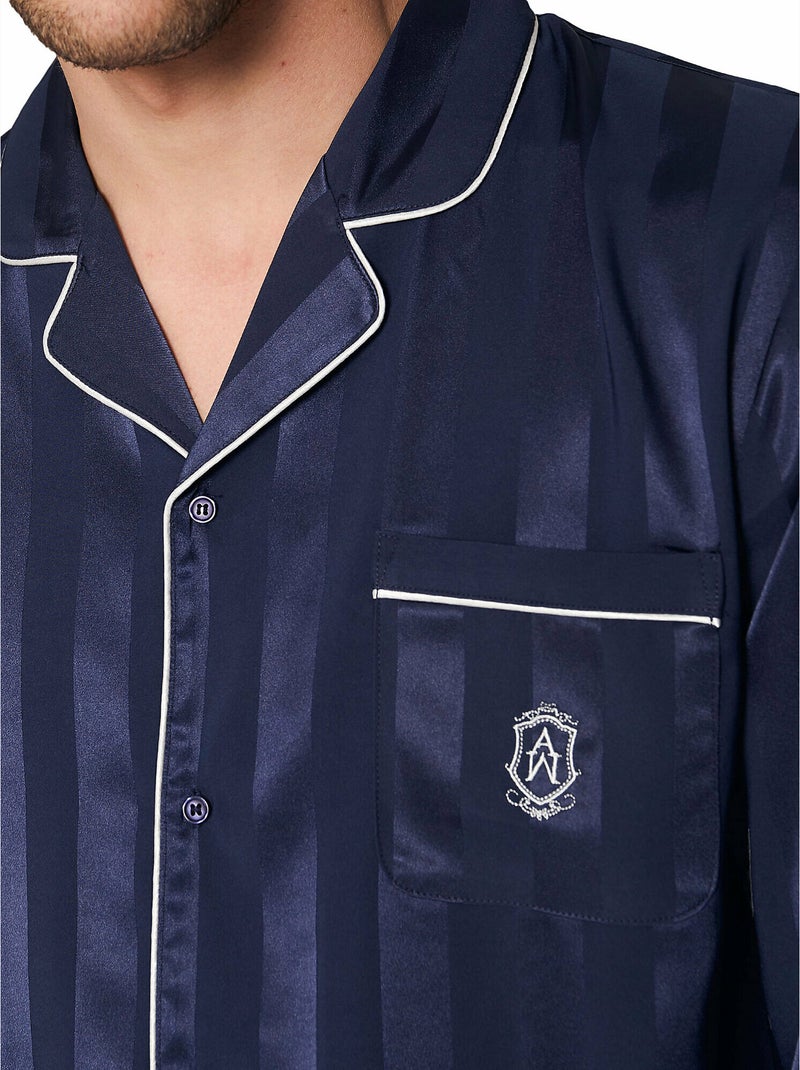 ADMAS CLASSIC Pijama Abierto Manga Larga Satin Stripes para Hombre Azul marino - Kiabi