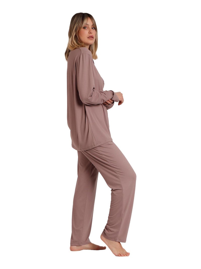 ADMAS CLASSIC Pijama Abierto Manga Larga Soft Sleep para Mujer Marrón - Kiabi