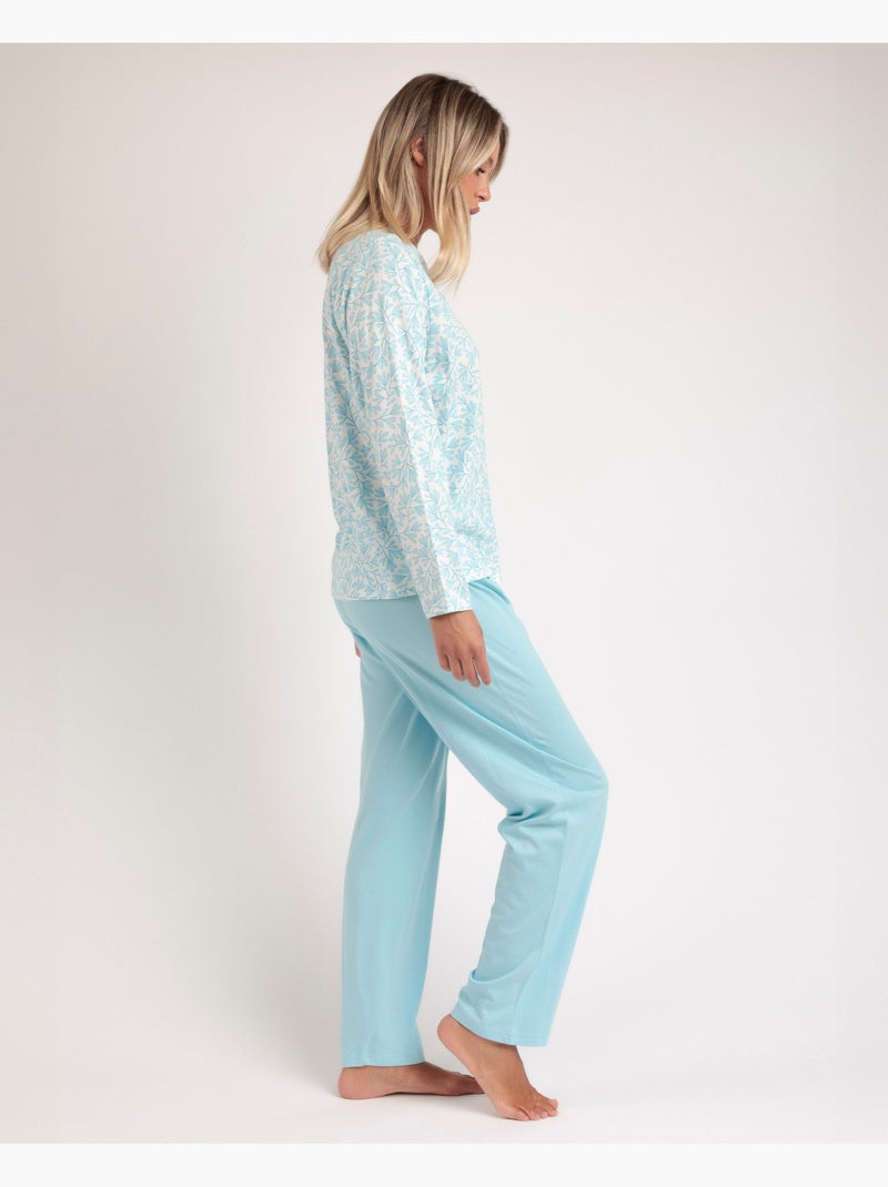 ADMAS CLASSIC Pijama Abierto Manga Larga Spring Leaves para Mujer Azul - Kiabi