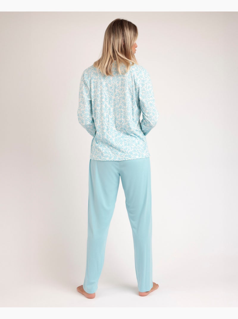 ADMAS CLASSIC Pijama Abierto Manga Larga Spring Leaves para Mujer Azul - Kiabi