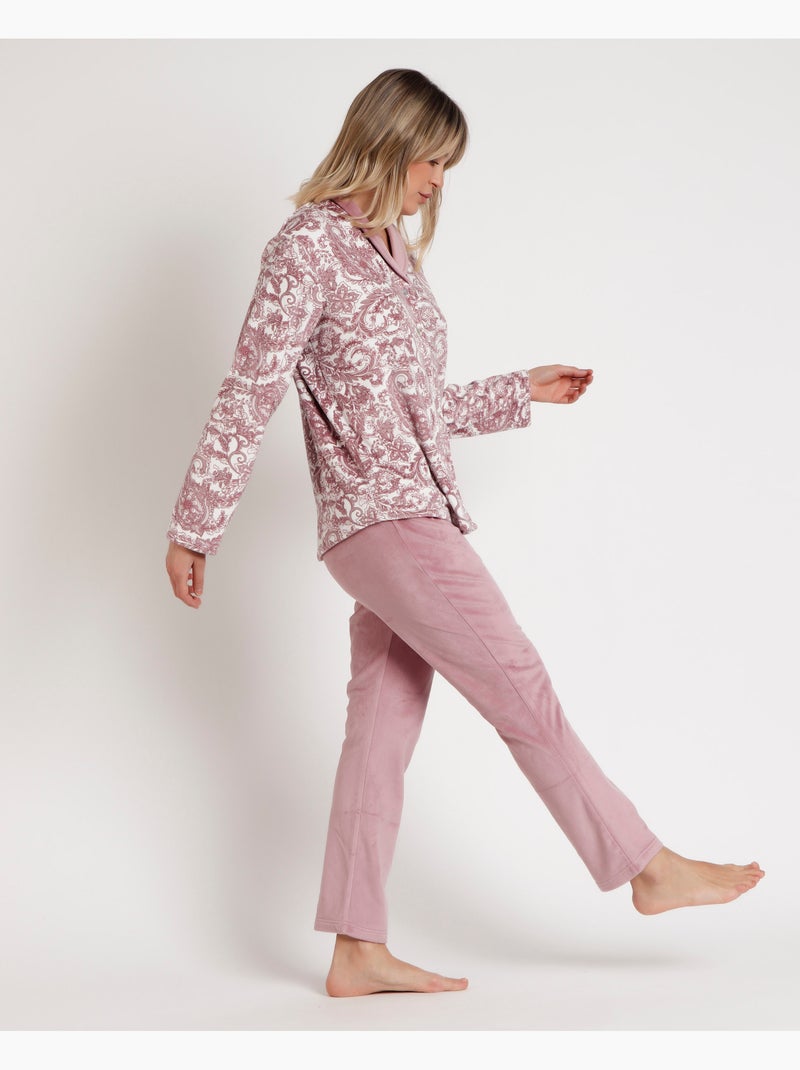 ADMAS CLASSIC Pijama Abierto Manga Larga Velvet Cachemire para Mujer Rosa claro - Kiabi