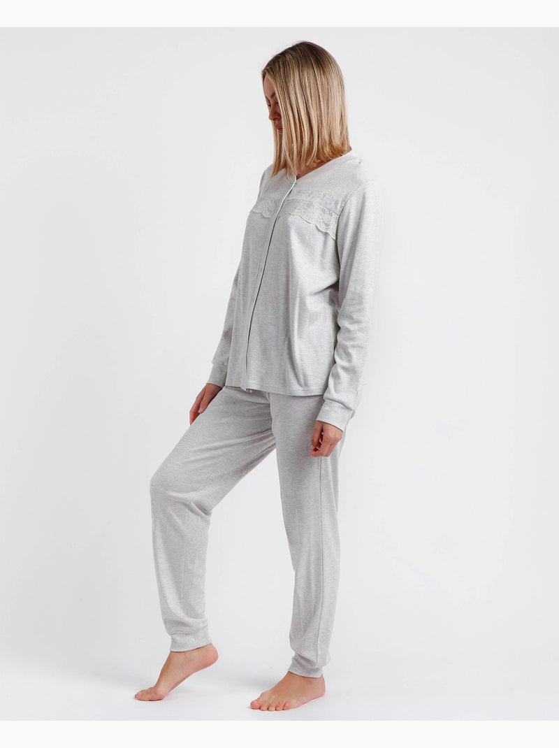 ADMAS CLASSIC Pijama Abierto Manga Larga Winter Classic para Mujer Gris perla - Kiabi