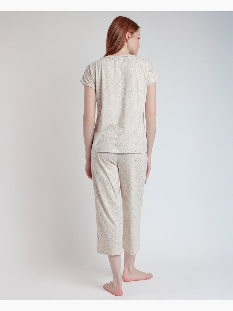 ADMAS CLASSIC Pijama Manga Caída Organic Dots para Mujer Beige - Kiabi