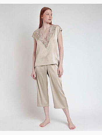 ADMAS CLASSIC Pijama Manga Caída Satin And Guipur para Mujer